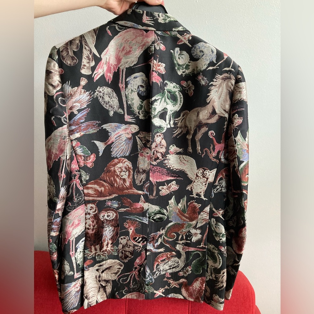 VALENTINO dinner blazer with full embroidery/animal print and camo inside.